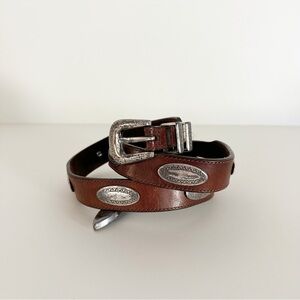 Brighton Vintage Distressed Taper Ornament Western Brown Leather Belt